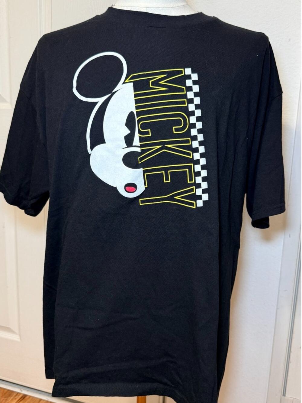 Disney Mickey Mouse Neff XXL Black Graphic T-Shirt Checkered Racing Streetwear